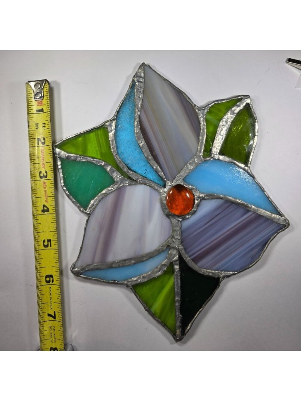 Stained Glass Flower Suncatcher Multicolor Petals Orange centerpiece cottagecore - Picture 5 of 5